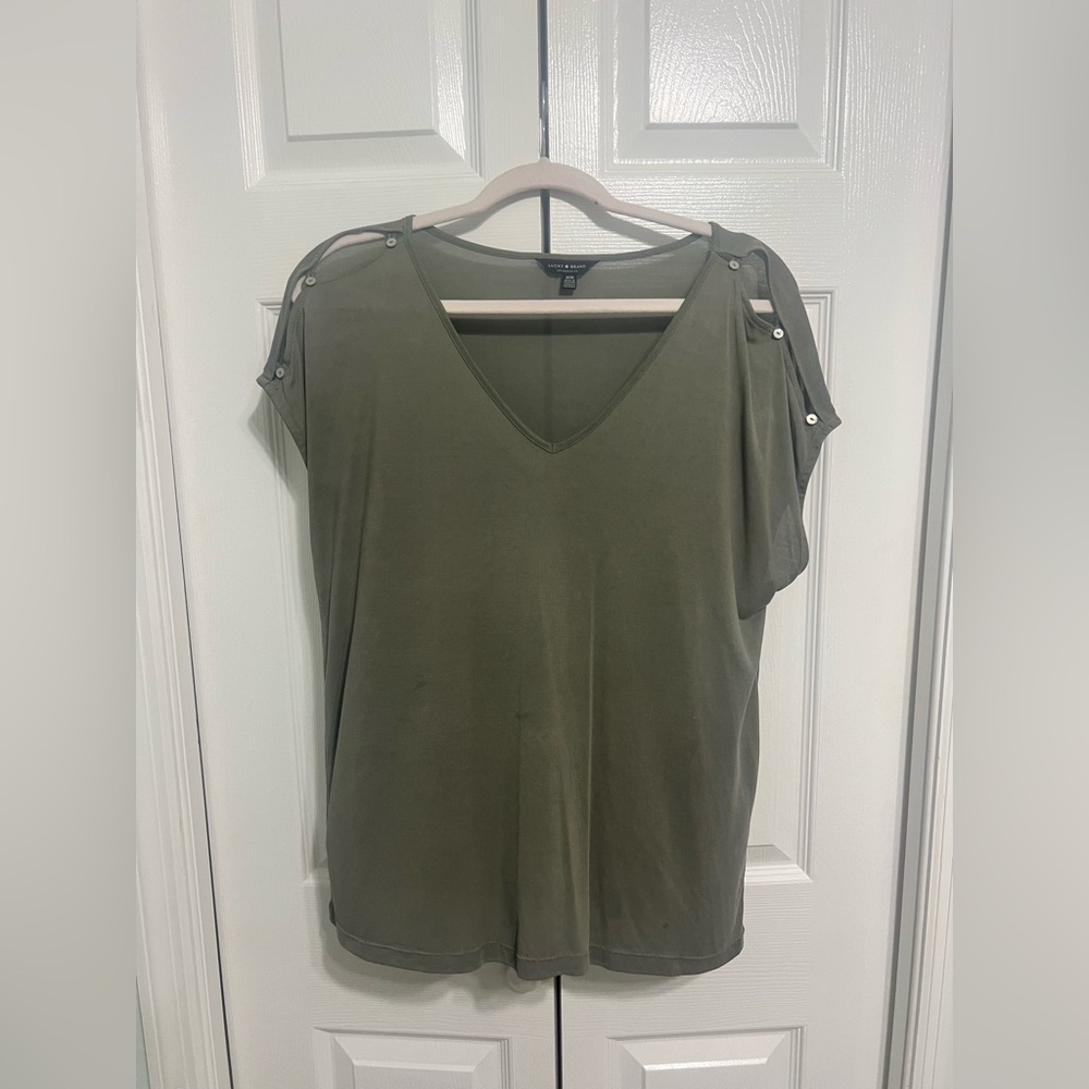 Lucky Brand Green Cap Sleeve Blouse with Cut Out